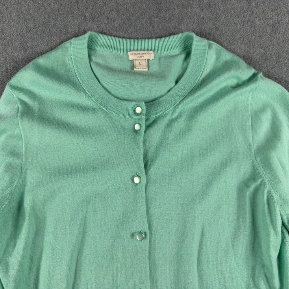 J. Crew The Clare Cardigan Sweater Womens L Green Cotton Knit Button Up